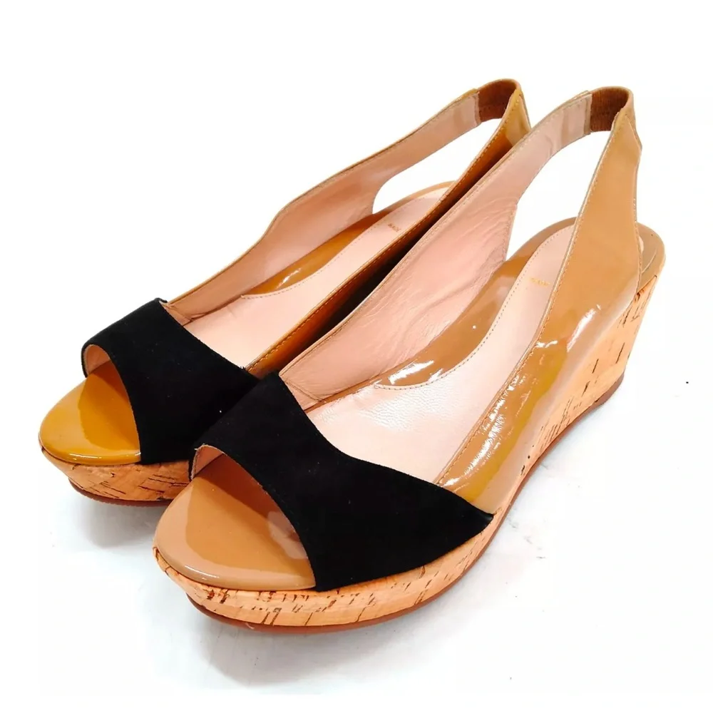 Fendi Tan and Black Wedge Shoes with Slingback Design